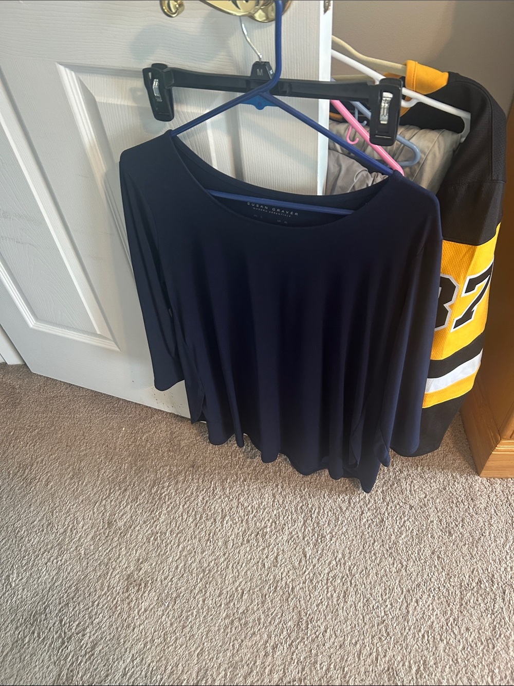 Susan Graver Navy Scoop-Neck Long Sleeve Swing Top - Deep Navy